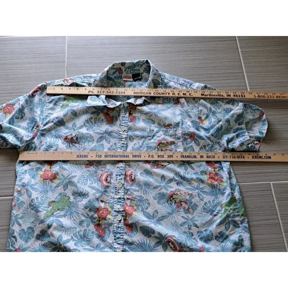 Marvel Mens 2XL Hawaiian Button-Up Shirt Featuring Avengers Short Sleeve Cotton - Picture 10 of 11